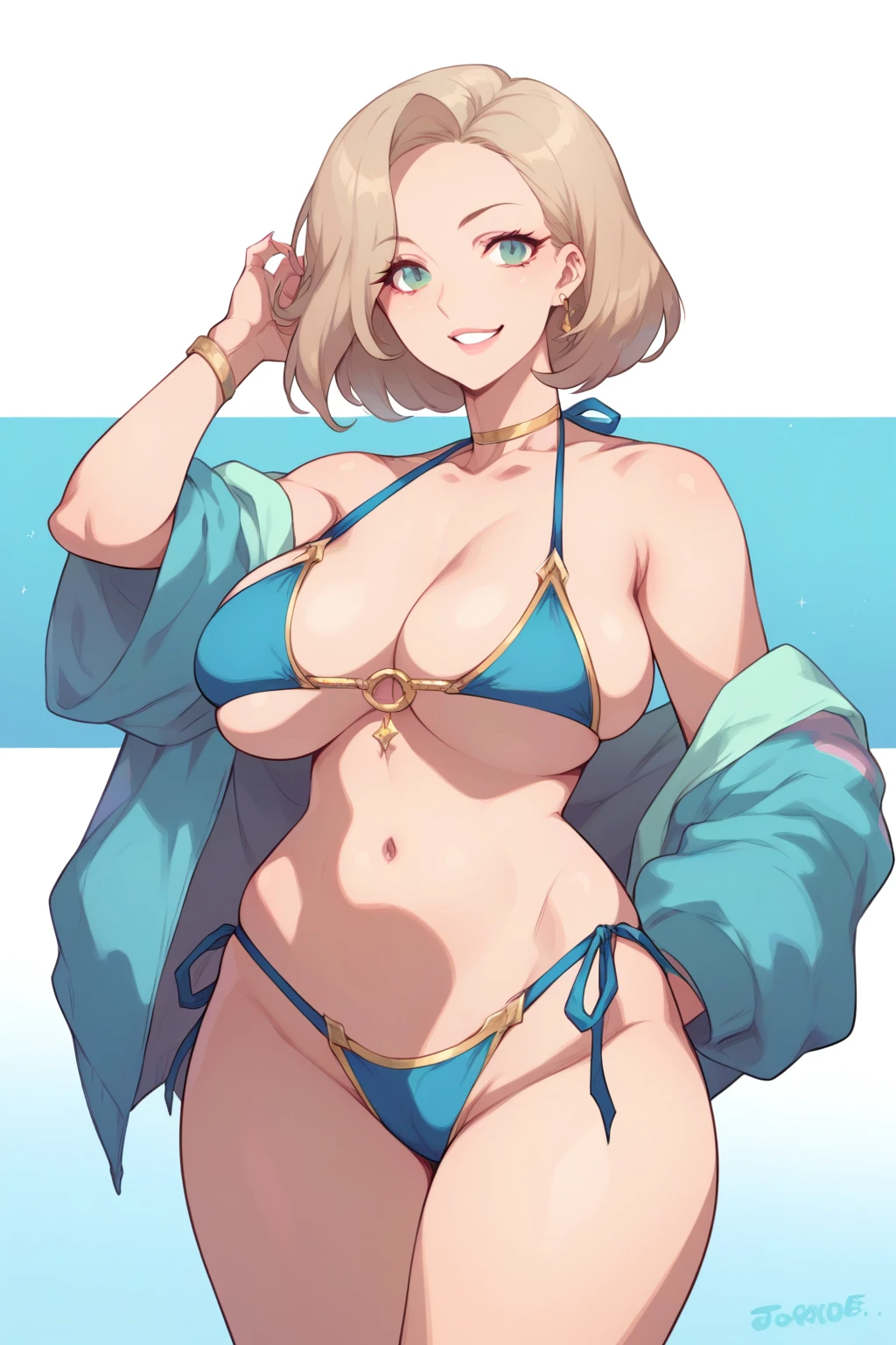 score_9, score_8_up, score_8, rating_questionable, 1girl, large breasts,bikini, looking at viewer, smile, <lora:joyride_sdxl-14:1>