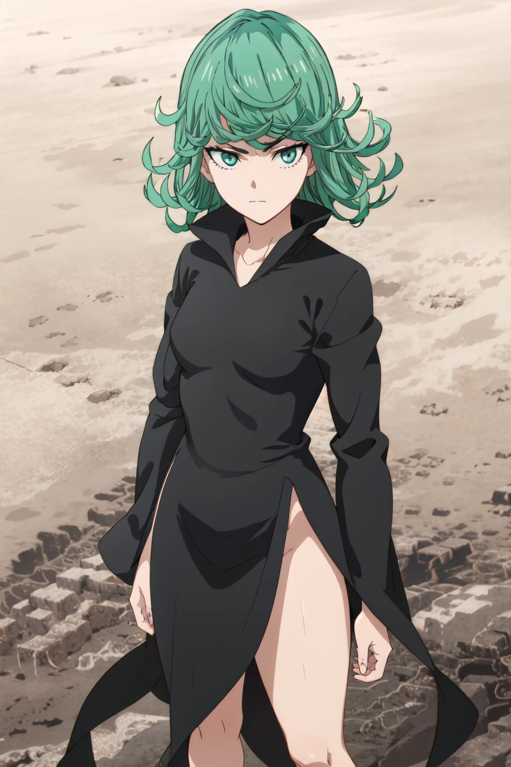 (((pixel-perfect, detail-perfect))), solo, 1girl, tatsumaki, black dress, looking at viewer, nude, (pussy:1.2), no panties, wild lift, (arms behind on back:1.1), (masterpiece:1.2), best quality, high resolution, unity 8k wallpaper, (illustration:0.8), (beautiful detailed eyes:1.6), extremely detailed face, perfect lighting, extremely detailed CG, (perfect hands, perfect anatomy), 