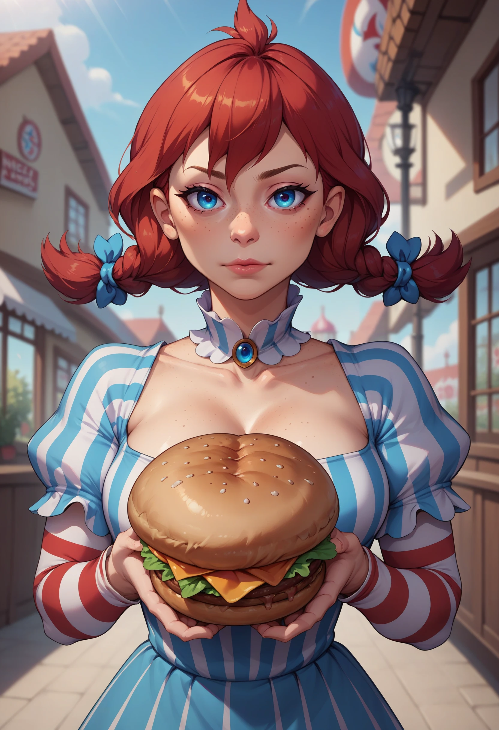 score_9, score_8_up, score_7_up, score_6_up, BREAK solo,wendy \(wendy's\),holding huge hamburger