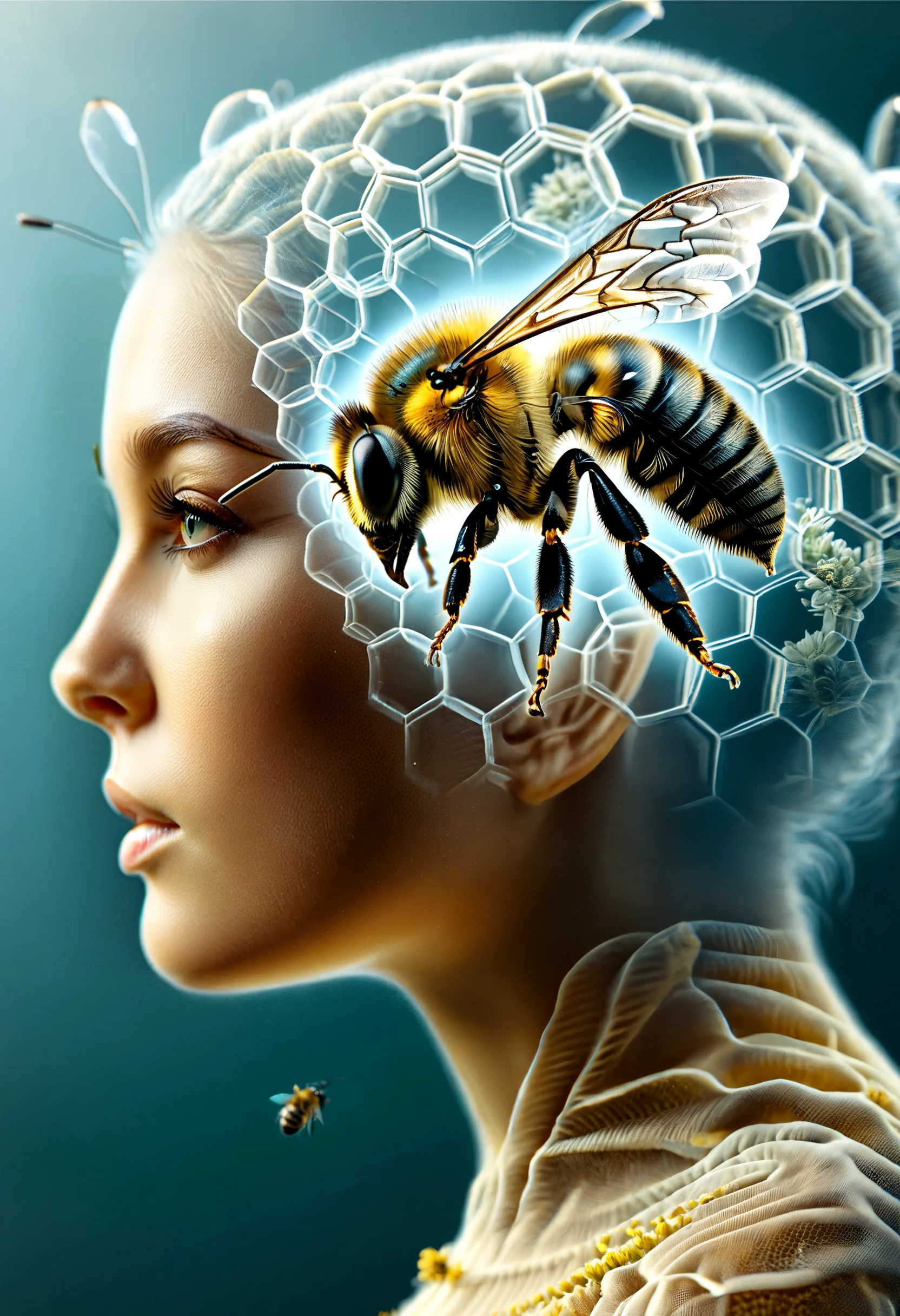 dvr-wwyt, a woman, a bee, double exposure <lora:dvr-wwyt:0.8>