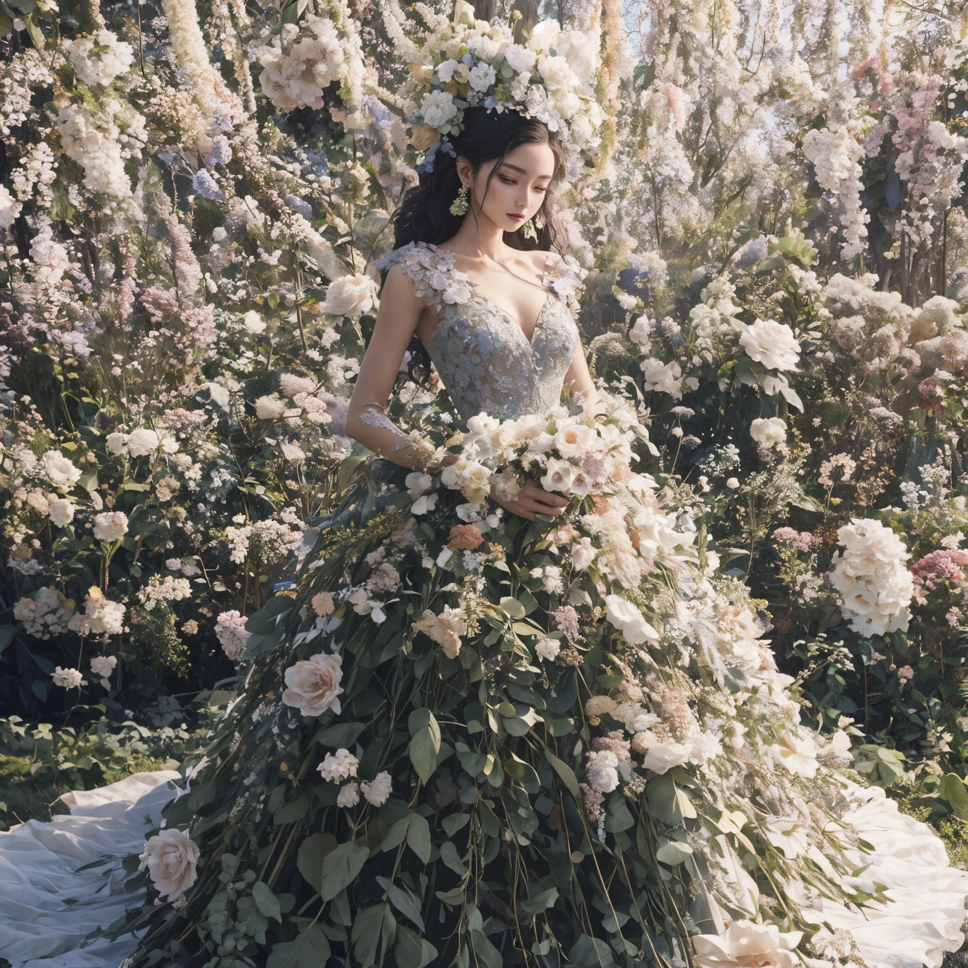 a model photoshoot, designer dress, <lora:Flowering_slider:1>