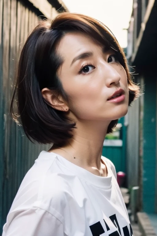 Best quality,masterpiece,ultra high res,(photorealistic:1.2),1girl,in the dark,deep shadow,low key,(photorealistic:1.2),slim body,undone hair,japanese street alley,dynamic pose,face closeup,<lora:alice_ko:0.9>,