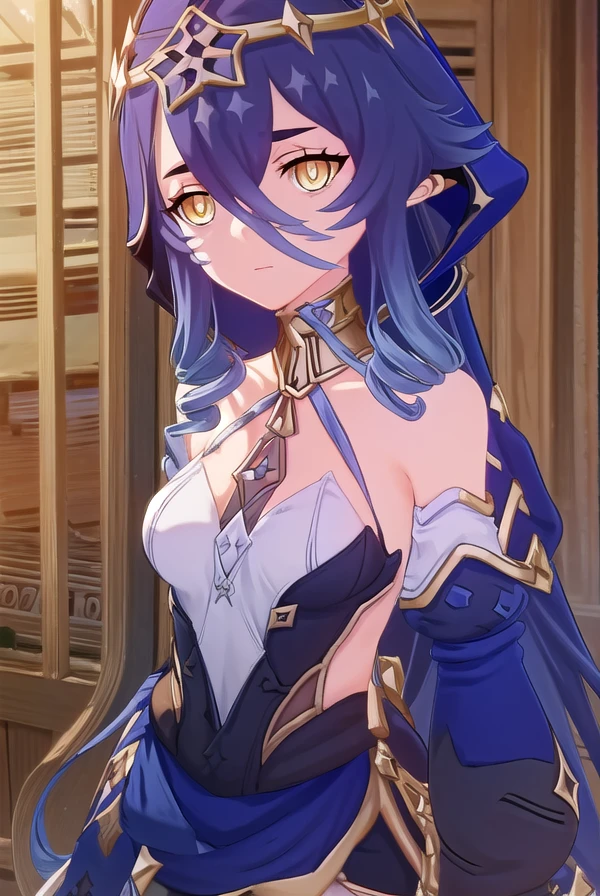 layla, <lora:genshin layla ingame-lora-nochekaiser:1>,
layla, long hair, bangs, hair between eyes, very long hair, blue hair, (yellow eyes:1.3), sidelocks, pointy ears, drill hair, twin drills, (bright pupils:1.5), white pupils, drill locks,
BREAK gloves, long sleeves, bare shoulders, jewelry, pantyhose, detached sleeves, black gloves, puffy sleeves, hood, juliet sleeves, hood up, white pantyhose, claw ring,
BREAK outdoors,
BREAK looking at viewer, (cowboy shot:1.5),
BREAK <lyco:GoodHands-beta2:1>, (masterpiece:1.2), best quality, high resolution, unity 8k wallpaper, (illustration:0.8), (beautiful detailed eyes:1.6), extremely detailed face, perfect lighting, extremely detailed CG, (perfect hands, perfect anatomy),