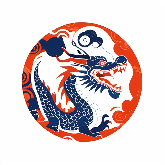 dragon pattern,flat,open mouth,circle,white background,horns,no humans,sharp teeth,eastern dragon,<lora:lbc_Dragon_pattern_XL-ts:1.2>,