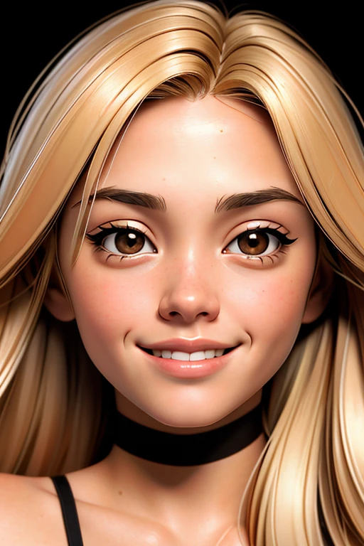 RAW photo of woman, (headshot:1.1) portrait on a black plain background, (smile, happy:1.1), sharp focus, best quality, extremely detailed). BREAK c1ndy-001, blonde hair, brown eyes. fcHeatPortrait
