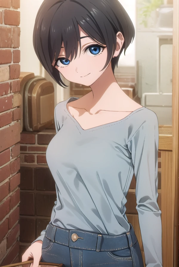 yuwaakebi, <lora:yuwa akebi s1-lora-nochekaiser:1>,
yuwa akebi, short hair, blue eyes, black hair, smile,
BREAK shirt, collarbone, grey shirt, long sleeves, pants, denim,
BREAK indoors,
BREAK looking at viewer, (cowboy shot:1.5),
BREAK <lyco:GoodHands-beta2:1>, (masterpiece:1.2), best quality, high resolution, unity 8k wallpaper, (illustration:0.8), (beautiful detailed eyes:1.6), extremely detailed face, perfect lighting, extremely detailed CG, (perfect hands, perfect anatomy),