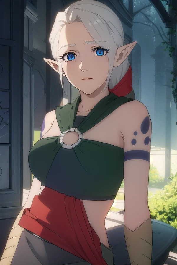 dotaadara, <lora:dota adara-lora-nochekaiser:1>,
adara, ponytail, grey hair, pointy ears, elf, blue eyes,
BREAK bare shoulders, midriff, pants, sash, tattoo, toeless legwear,
BREAK outdoors,
BREAK looking at viewer, (cowboy shot:1.5),
BREAK <lyco:GoodHands-beta2:1>, (masterpiece:1.2), best quality, high resolution, unity 8k wallpaper, (illustration:0.8), (beautiful detailed eyes:1.6), extremely detailed face, perfect lighting, extremely detailed CG, (perfect hands, perfect anatomy),