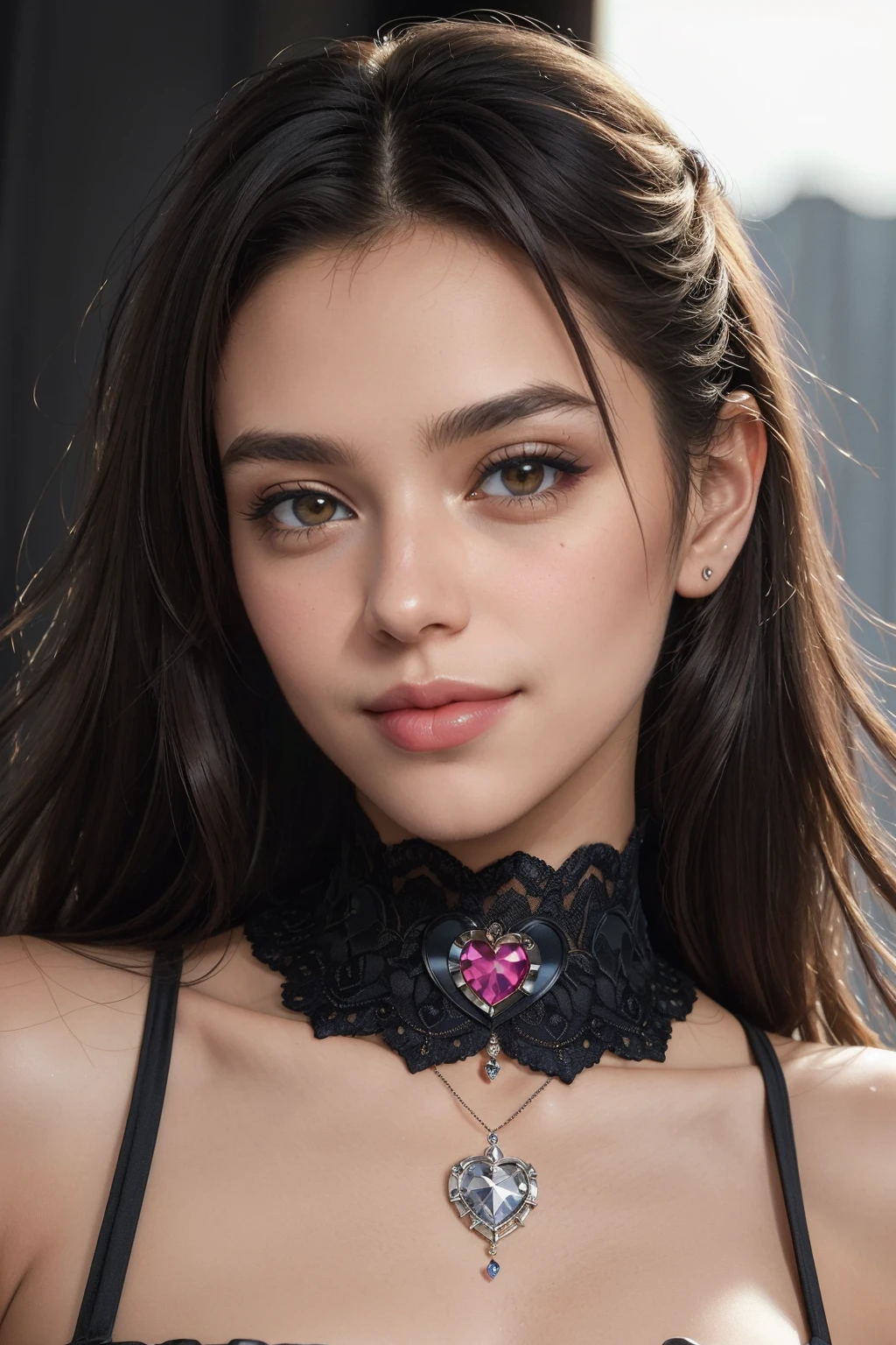 child with dark red lipstick, Young children, dominatrix, enamel, 束缚, Small choker, xtremely detailed face, extremely detailed tooth, extremely detailed lip, extremely detailed oral cavity, shiny hair, shiny skin, fair skin, 4K, Sony α7 III, realistic photo, extremely realistic, masterpiece