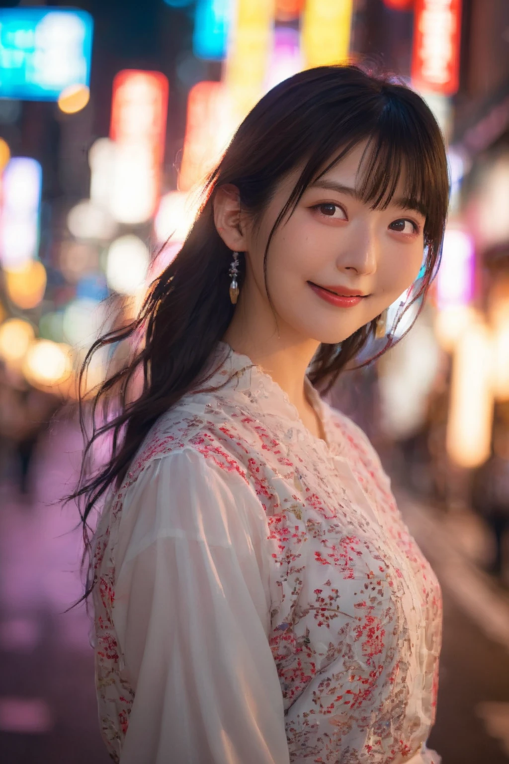 1girl,japanese girl,(RAW photo, best quality), (realistic, photo-realistic:1.4), masterpiece, an extremely delicate and beautiful, extremely detailed, 2k wallpaper, Amazing, finely detail, extremely detailed CG unity 8k wallpaper, ultra-detailed, highres, hard light, beautiful detailed girl, extremely detailed eyes and face, beautiful detailed nose, beautiful detailed eyes,cinematic lighting,perfect anatomy,
on the streets of shibuya,tokyo, neon lights,city lights at night,crowd,(bokeh:1.2)
(wearing blouse) ,(playful poses)
uesakasumire,(smiling),half body shot,<lora:UesakaSumireXL-000006:1>