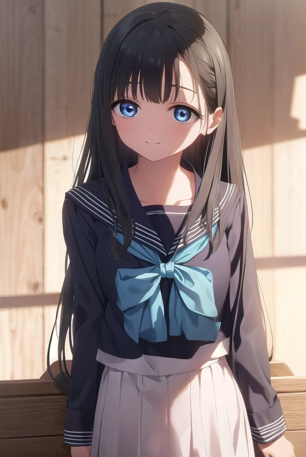 komichiakebi, <lora:komichi akebi s1-lora-nochekaiser:1>,
komichi akebi, long hair, bangs, blue eyes, black hair, smile,
BREAK shirt, long sleeves, bow, school uniform, white shirt, serafuku, sailor collar, neckerchief, blue bow, black sailor collar, blue neckerchief,
BREAK indoors, classroom,
BREAK looking at viewer, (cowboy shot:1.5),
BREAK <lyco:GoodHands-beta2:1>, (masterpiece:1.2), best quality, high resolution, unity 8k wallpaper, (illustration:0.8), (beautiful detailed eyes:1.6), extremely detailed face, perfect lighting, extremely detailed CG, (perfect hands, perfect anatomy),