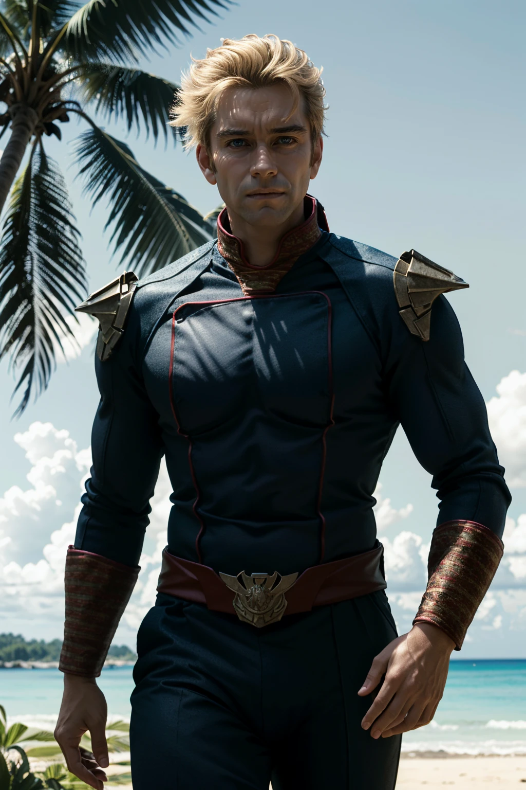 ((ultra detailed, masterpiece, absurdres))
<lora:TBHomelander:0.9>
TBHomelander,1boy, blonde hair, Tropical Paradise with Palm Trees