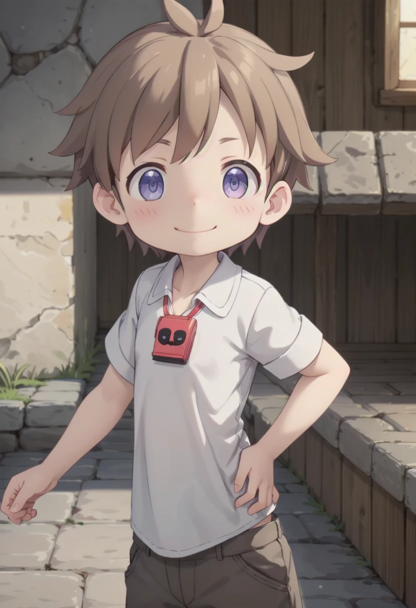 <lora:natsd-000015:0.6>
1boy, mia_nat, standing, beautiful village, male focus,
wearing a (red whistle:1.2) around his neck, outside, low angle
brown hair, blue eyes with a slight purple gradient, smiling,
very short hair, white shirt, energetic eyes, sparkling eyes,
draw it in the style of made in abyss, (straight on:1.2),
The soft lighting and detailed surroundings create an immersive environment where imagination runs wild
hyper-detailed,hyper-detailed face, high quality visuals, dim Lighting, sharply focused, octane render, 8k UHD,
GS-Boyish, GS-Masculine