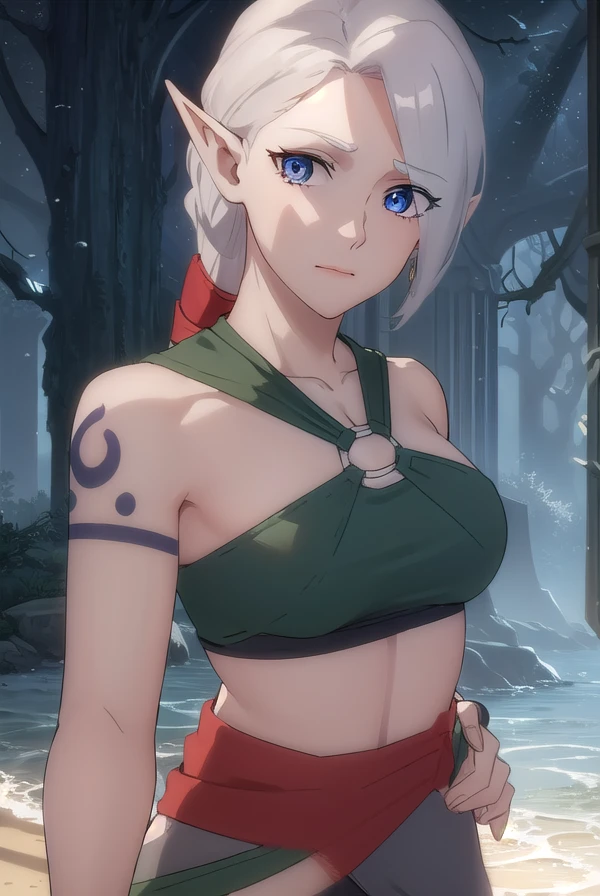 dotaadara, <lora:dota adara-lora-nochekaiser:1>,
adara, ponytail, grey hair, pointy ears, elf, blue eyes,
BREAK bare shoulders, midriff, pants, sash, tattoo, toeless legwear,
BREAK outdoors,
BREAK looking at viewer, (cowboy shot:1.5),
BREAK <lyco:GoodHands-beta2:1>, (masterpiece:1.2), best quality, high resolution, unity 8k wallpaper, (illustration:0.8), (beautiful detailed eyes:1.6), extremely detailed face, perfect lighting, extremely detailed CG, (perfect hands, perfect anatomy),