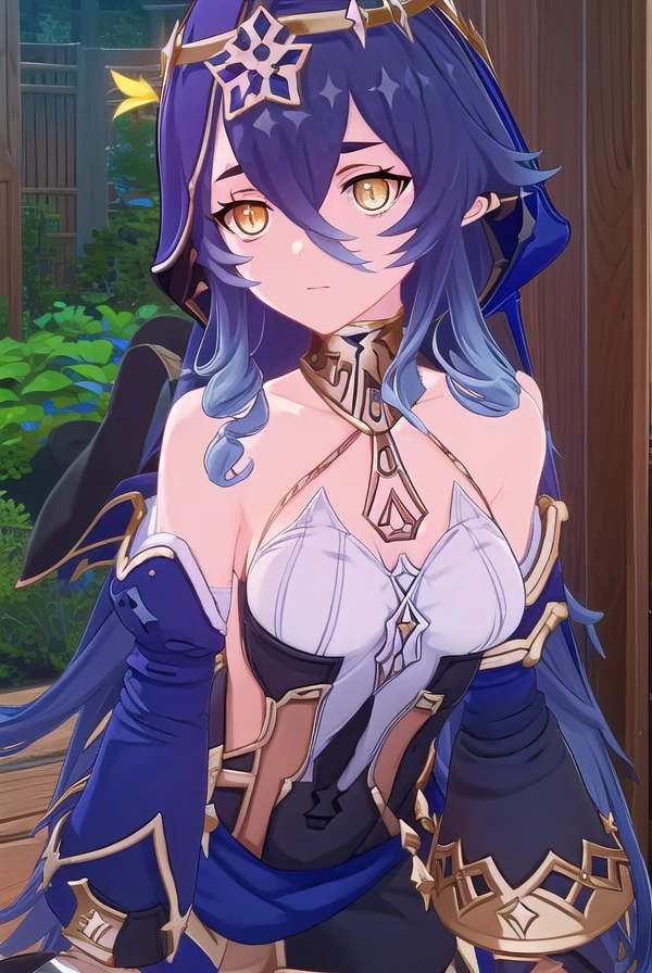 layla, <lora:genshin layla ingame-lora-nochekaiser:1>,
layla, long hair, bangs, hair between eyes, very long hair, blue hair, (yellow eyes:1.3), sidelocks, pointy ears, drill hair, twin drills, (bright pupils:1.5), white pupils, drill locks,
BREAK gloves, long sleeves, bare shoulders, jewelry, pantyhose, detached sleeves, black gloves, puffy sleeves, hood, juliet sleeves, hood up, white pantyhose, claw ring,
BREAK outdoors,
BREAK looking at viewer, (cowboy shot:1.5),
BREAK <lyco:GoodHands-beta2:1>, (masterpiece:1.2), best quality, high resolution, unity 8k wallpaper, (illustration:0.8), (beautiful detailed eyes:1.6), extremely detailed face, perfect lighting, extremely detailed CG, (perfect hands, perfect anatomy),