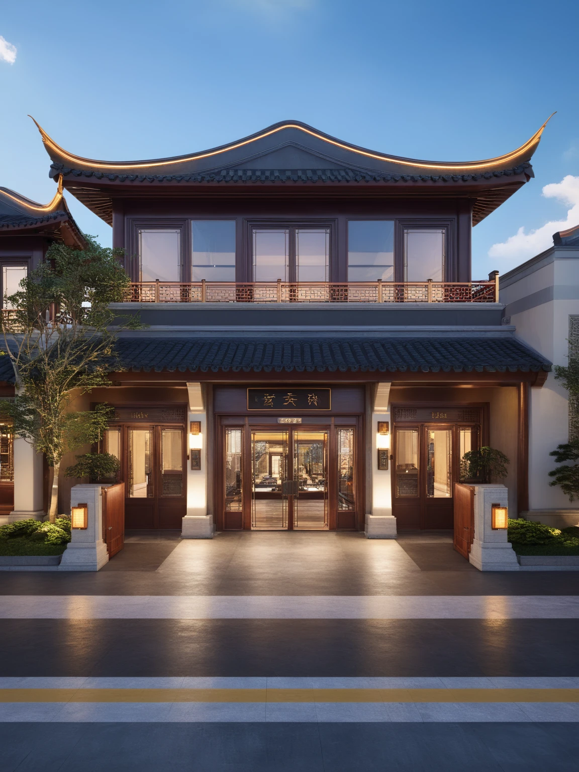 Architectural style Architectural style, <lora:JJsChineseStyleHouse_XL:1>, ((Chinese Style House)),(masterpiece) , ((best quality)), dramatic lighting, high quality outdoors, sky, day, cloud, tree, blue sky, building, scenery, road, real world location, sunlight, enough detail, high resolution,super realistic, Photorealistic, highly detailed, balcony, plants, door, car, truck, parking slot, paving, . Clean lines, architectural drawing, highly detailed , . Clean lines, geometric shapes, minimalist, modern, architectural drawing, highly detailed