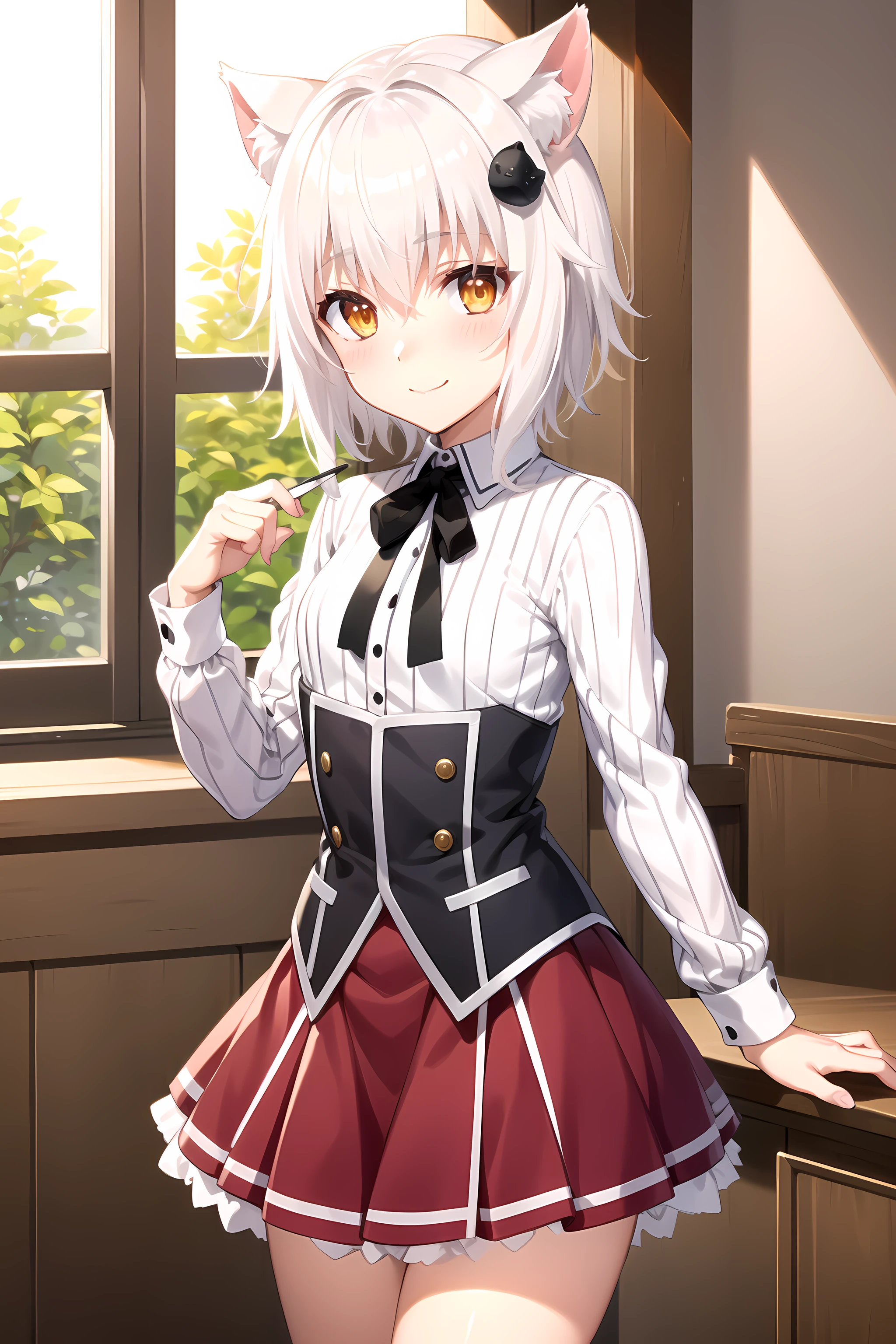 (((picture perfect))), (absurdres), 1girl, solo, <lora:koneko-dxd:0.8>, koneko toujo, school uniform, red skirt, looking at viewer, closed mouth