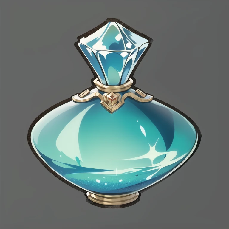 (masterpiece, top quality, best quality, official art, beautiful and aesthetic:1.2),(8k, best quality, masterpiece:1.2),((( Grey Background, solid color background))) <lora:GMIC icon_2dv1.0:0.85>,game icon institute_\(icon\), a glass bottle with a diamond on top of it and a gold trim around the top of the bottle, cup, full body, gradient, grey background, no humans, shiny, simple background