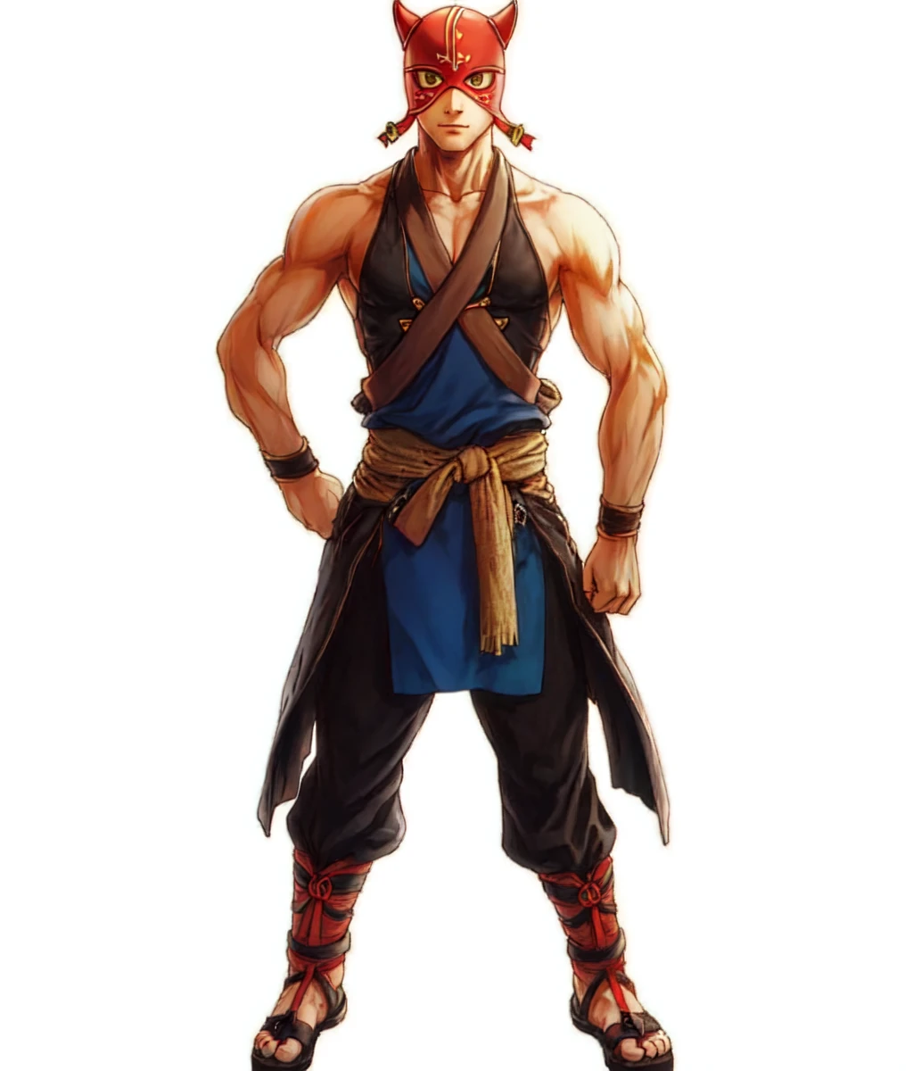 masterpiece, white background, simple background , standing, full body, 1man, mature, solo, slender, looking at viewer, skinny, ninja, hanya mask, mask, shuriken <lora:Suikoden Males:1>