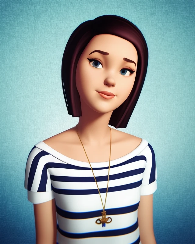 1girl, short hair, striped shirt, classic disney princess, classic disney animation, <lora:CouWagner_v2-10:0.7>