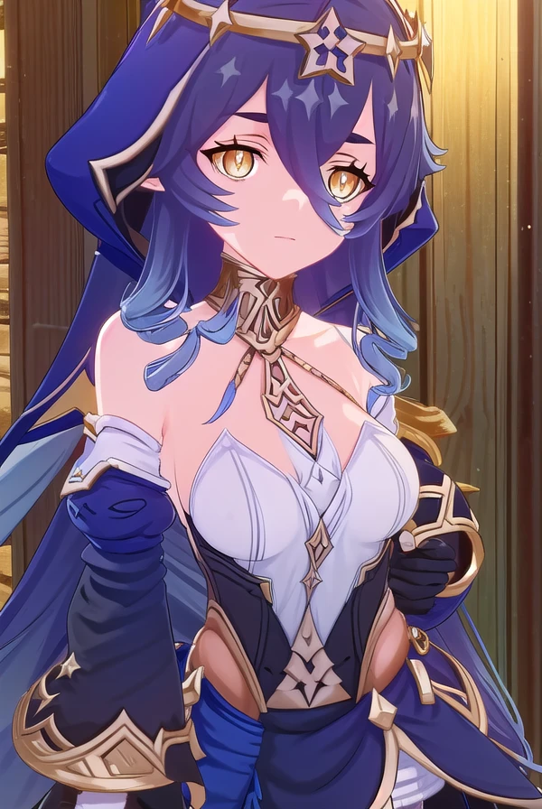 layla, <lora:genshin layla ingame-lora-nochekaiser:1>,
layla, long hair, bangs, hair between eyes, very long hair, blue hair, (yellow eyes:1.3), sidelocks, pointy ears, drill hair, twin drills, (bright pupils:1.5), white pupils, drill locks,
BREAK gloves, long sleeves, bare shoulders, jewelry, pantyhose, detached sleeves, black gloves, puffy sleeves, hood, juliet sleeves, hood up, white pantyhose, claw ring,
BREAK outdoors,
BREAK looking at viewer, (cowboy shot:1.5),
BREAK <lyco:GoodHands-beta2:1>, (masterpiece:1.2), best quality, high resolution, unity 8k wallpaper, (illustration:0.8), (beautiful detailed eyes:1.6), extremely detailed face, perfect lighting, extremely detailed CG, (perfect hands, perfect anatomy),