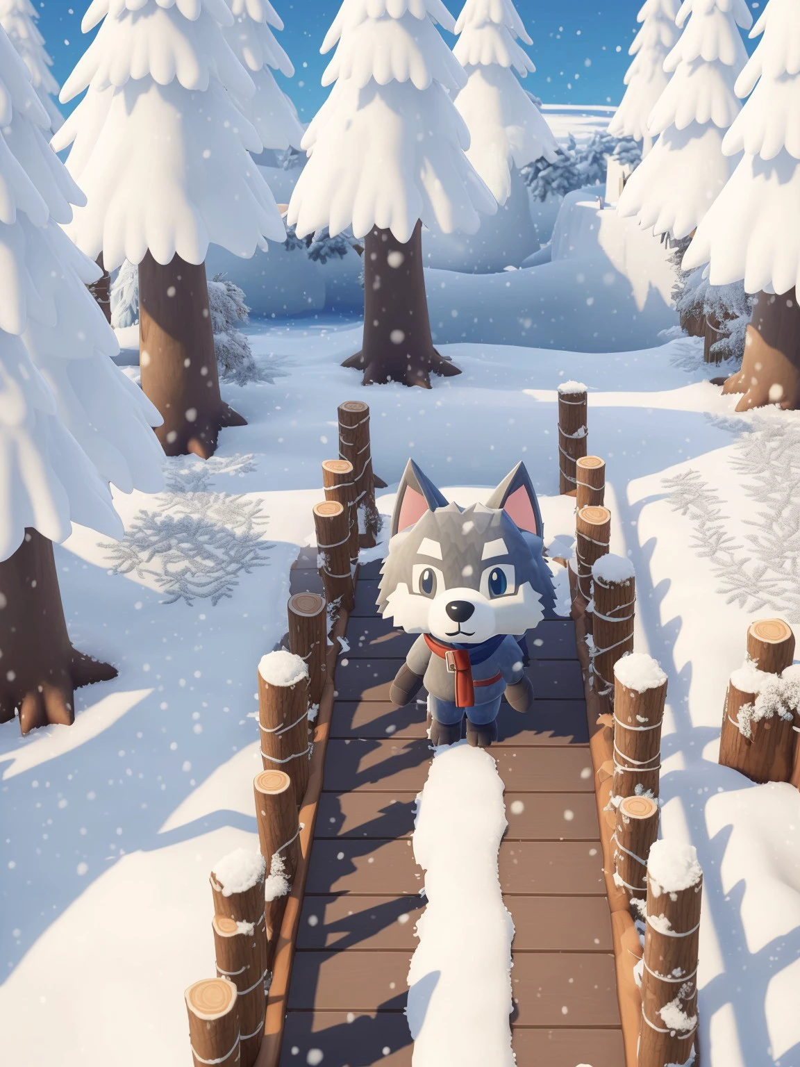 masterpiece, high quality, forest, cute wolf, snow <lora:J_game_background:0.9> j_game_background