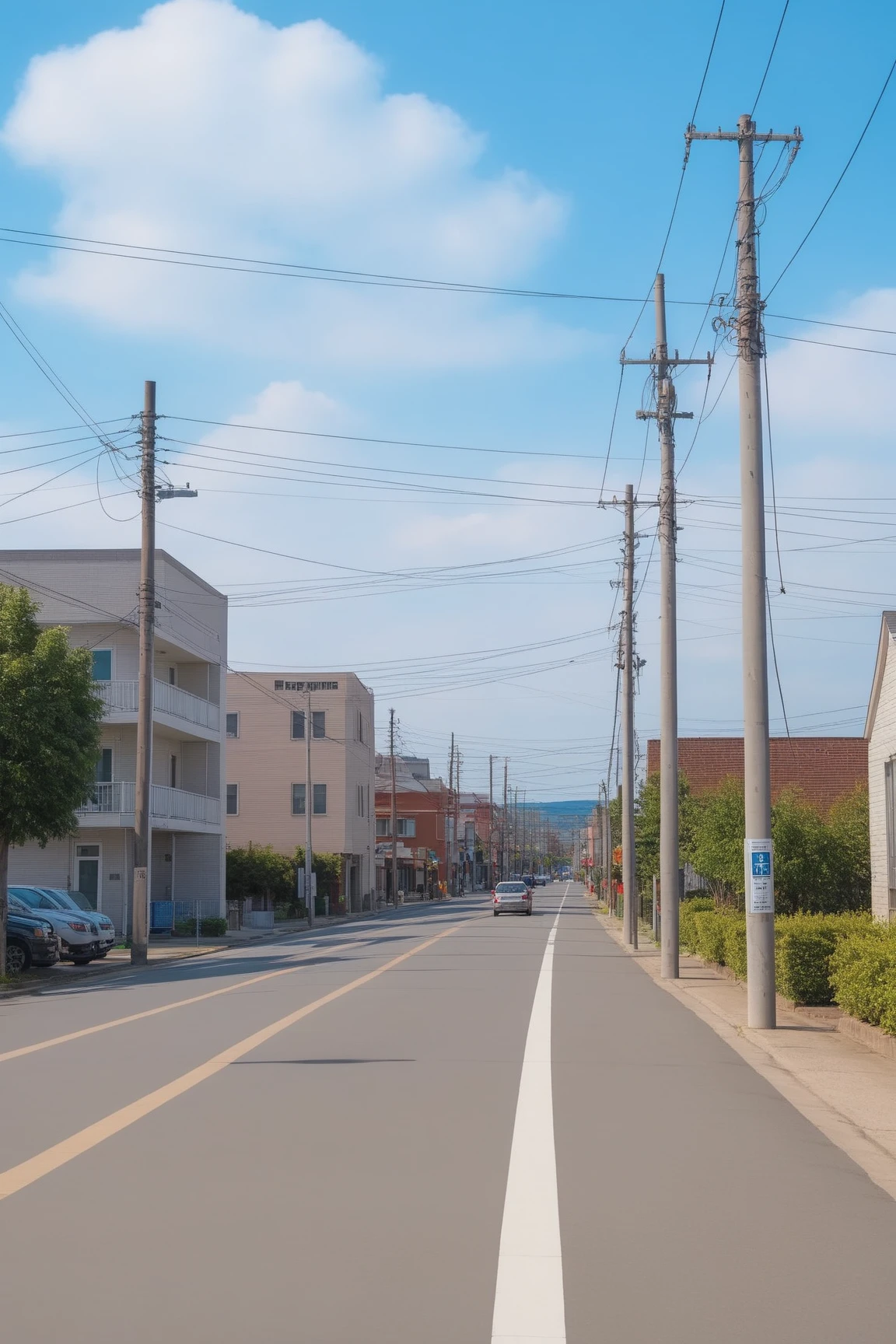 <lora:Anchestreet-V1:0.7>,anchestreet, no humans, outdoors, road, scenery, crosswalk, sky, power lines, building, street, utility pole, day, city, cloud, tree, road sign, blue sky