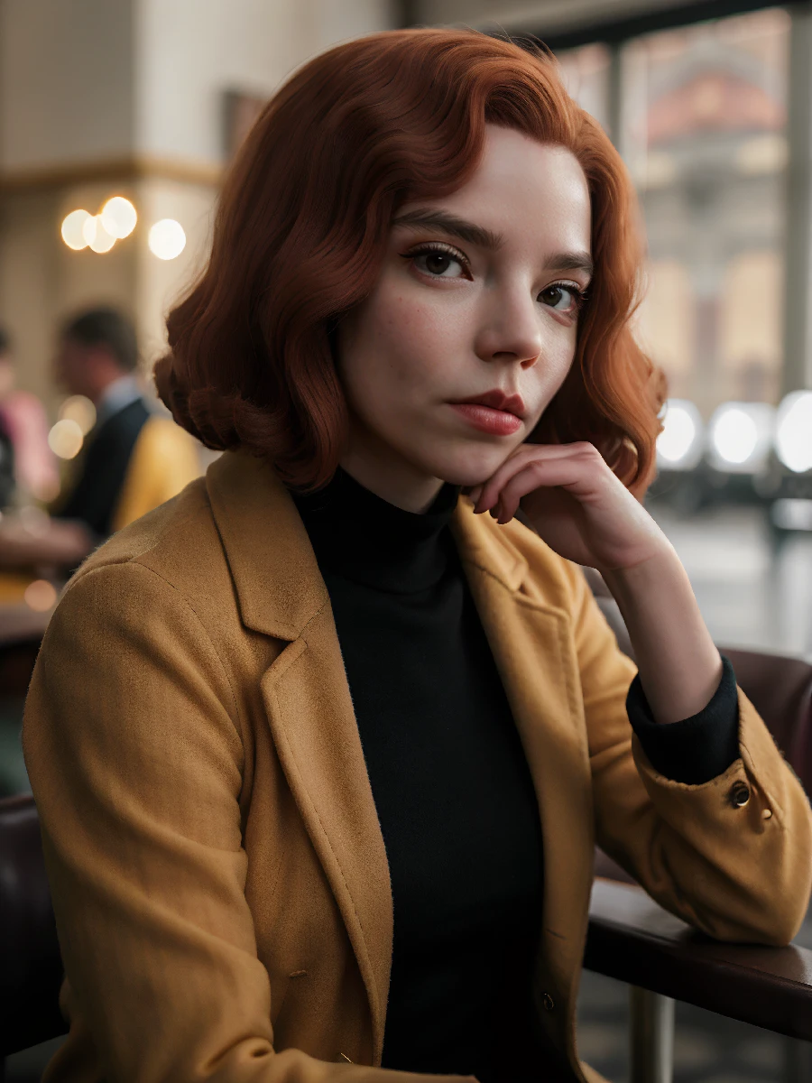 any4,queengambit hair,night,mountains,sweater,close-up),dof,volumetric lighting,masterpiece,extremely detailed skin,pores,cinematic