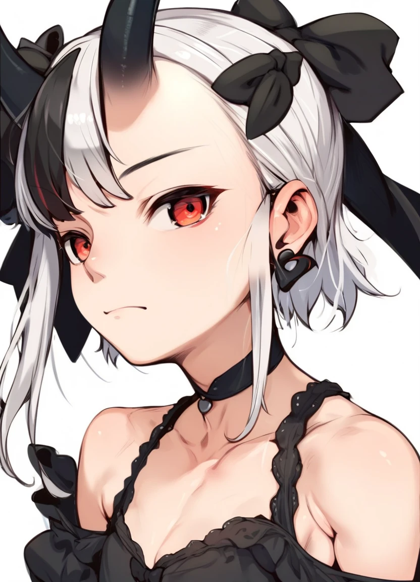 score_9, score_8_up, score_7_up, score_6_up, j7w_style BREAK
kayoko, 1girl, bare shoulders, black bow, black choker, black dress, black horns, choker, closed mouth, collarbone, dress, earrings, hair bow, jewelry, looking at viewer, multicolored hair, red eyes, simple background, small breasts, streaked hair, white background, white hair, black bangs
<lora:j7w_pdxl2:1>