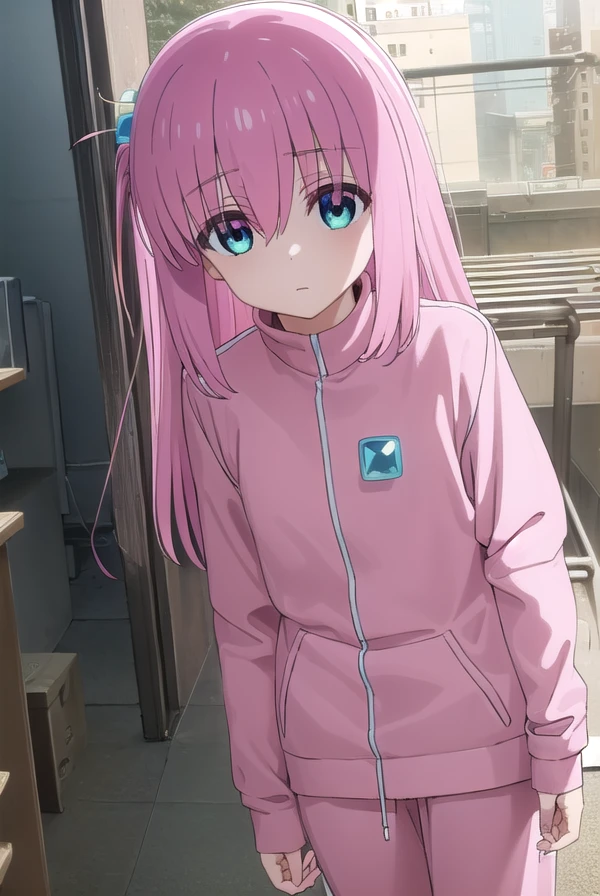 hitorigotou, <lora:hitori gotou s1-lora-nochekaiser:1>, 
hitori gotou, blue eyes, cube hair ornament, hair between eyes, hair ornament, pink hair, one side up, long hair,
BREAK black skirt, jacket, long sleeves, pants, pants under skirt, (pink jacket:1.5), pink pants, pleated skirt, skirt, track jacket, track pants, track suit,
BREAK indoors, classroom,
BREAK looking at viewer, (cowboy shot:1.5),
BREAK <lyco:GoodHands-beta2:1>, (masterpiece:1.2), best quality, high resolution, unity 8k wallpaper, (illustration:0.8), (beautiful detailed eyes:1.6), extremely detailed face, perfect lighting, extremely detailed CG, (perfect hands, perfect anatomy),