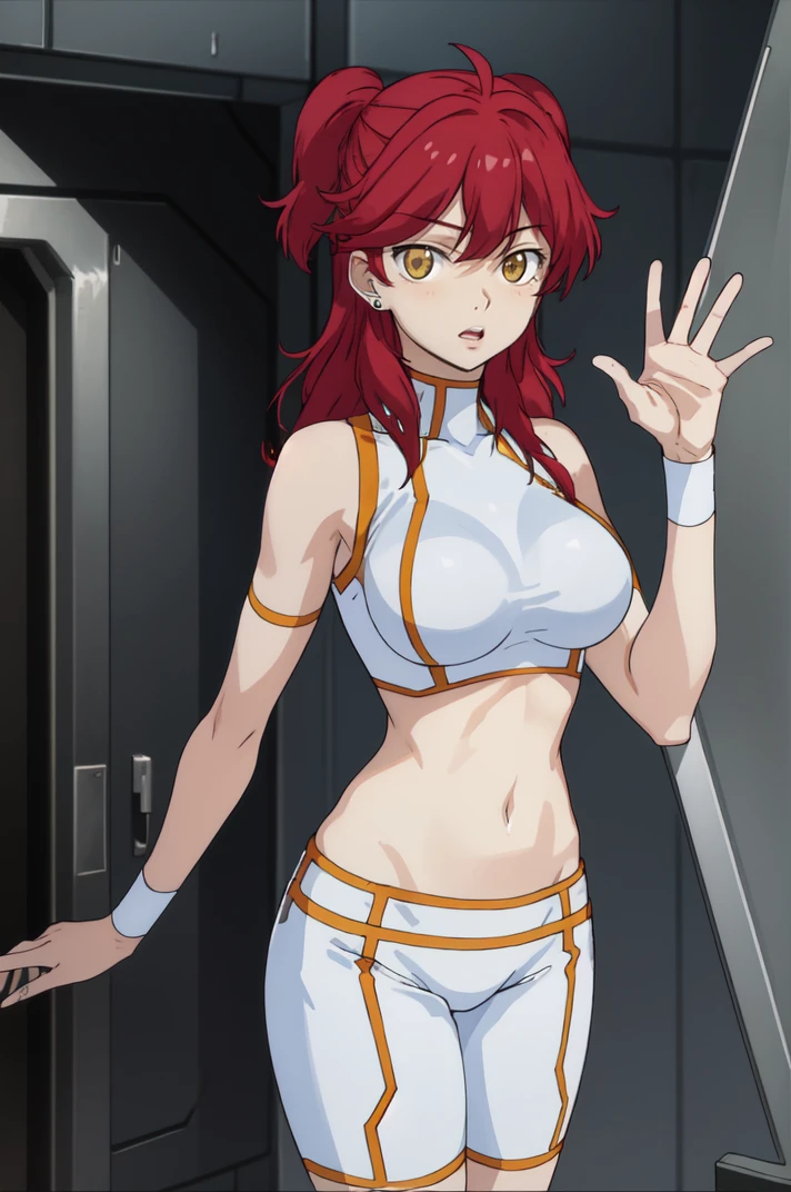 ((Highest quality)), ((masterpiece)),(detailed),High resolution,Sharp focus,Perfect Face,{best illustration},
(非常にdetailed CG unity 8k wallpaper),(((Vibrant colors))),Official Art,1People Girl,(complete anatomy),
shiny 肌,very shiny 肌,Shiny body,plastic glitter 肌,exaggerated shiny 肌,illuminated skin,
Nena, yellow eyes, red hair, freckles
midriff, sleeveless, navel, crop top, abs, white shorts, skin tight, nsfw, bewitching pose, (((vulgarity))), sweat,Dripping water,My whole body is wet,heavy breathing, humid, fog, (micro bikini,sideboob,underboob:1.3), straddling, spread legs, knees away, arms behind back,