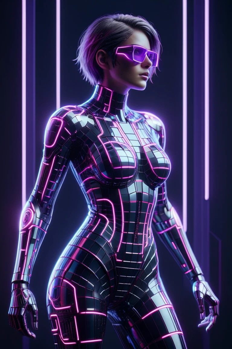 sci fi character with cybernetic mecha implants in the style of a code vein character made of mad-dscbll, neon_purple glowing outline, cyberspace grid in background, sparkle, dynamic dramatic lighting, bokeh, dynamic camera angle, dynamic pose<lora:Disco_Style_SDXL:0.9>  <lora:Neon_Cyberpunk_SDXL_Cyberspace:0.6> mad-cyberspace, cyberpunk, scifi, 1980s, retro <lora:aesthetic:1> aesthetic, masterpiece, best quality, ultra high res, (photorealistic, realistic:1.2), deep shadow, raw photo, film grain, Fujifilm XT3, 8k uhd, dslr