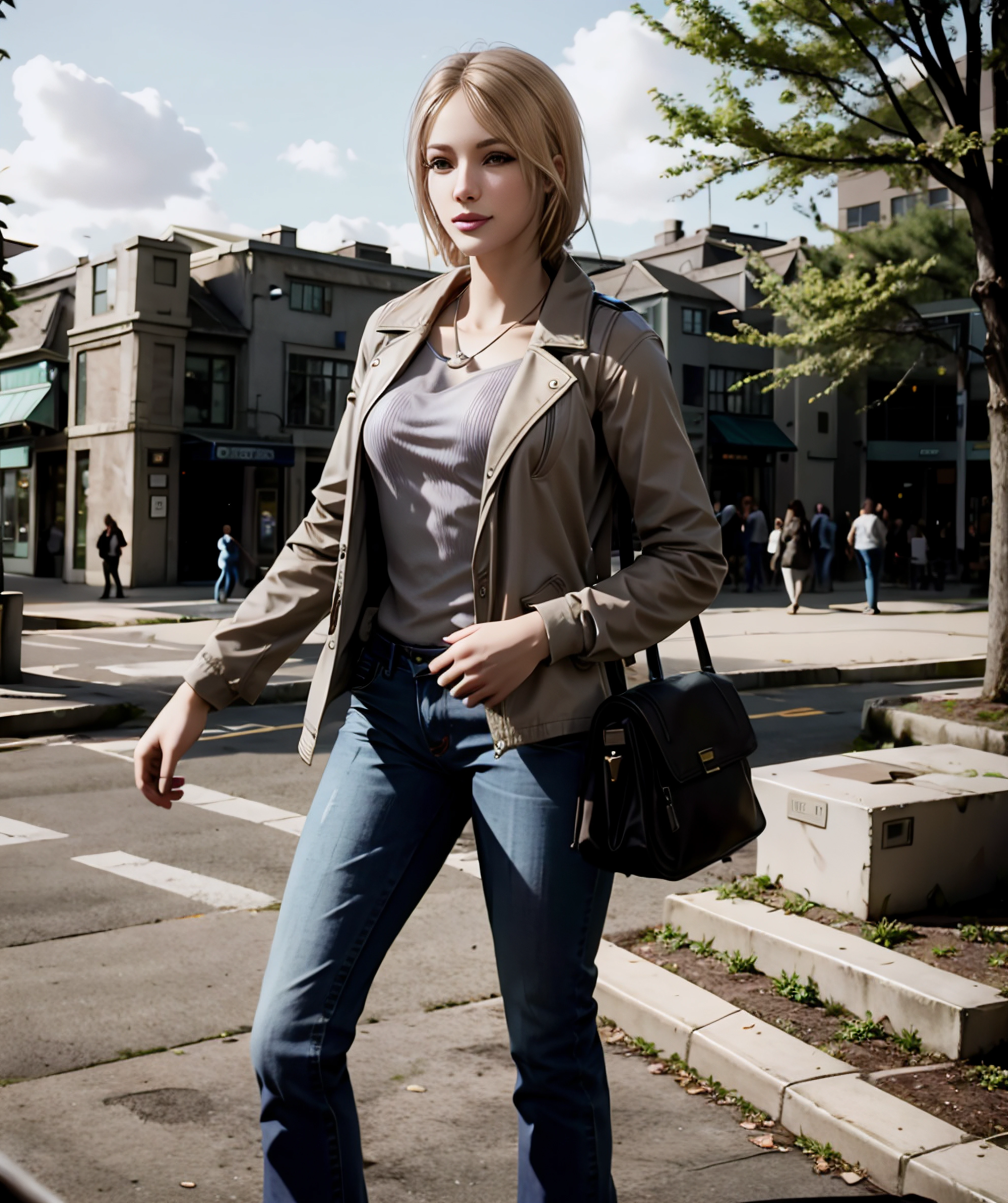 anya_stroud, standing, jacket, jeans, park, happy, daytime <lora:Anya_Stroud-15:0.8>
