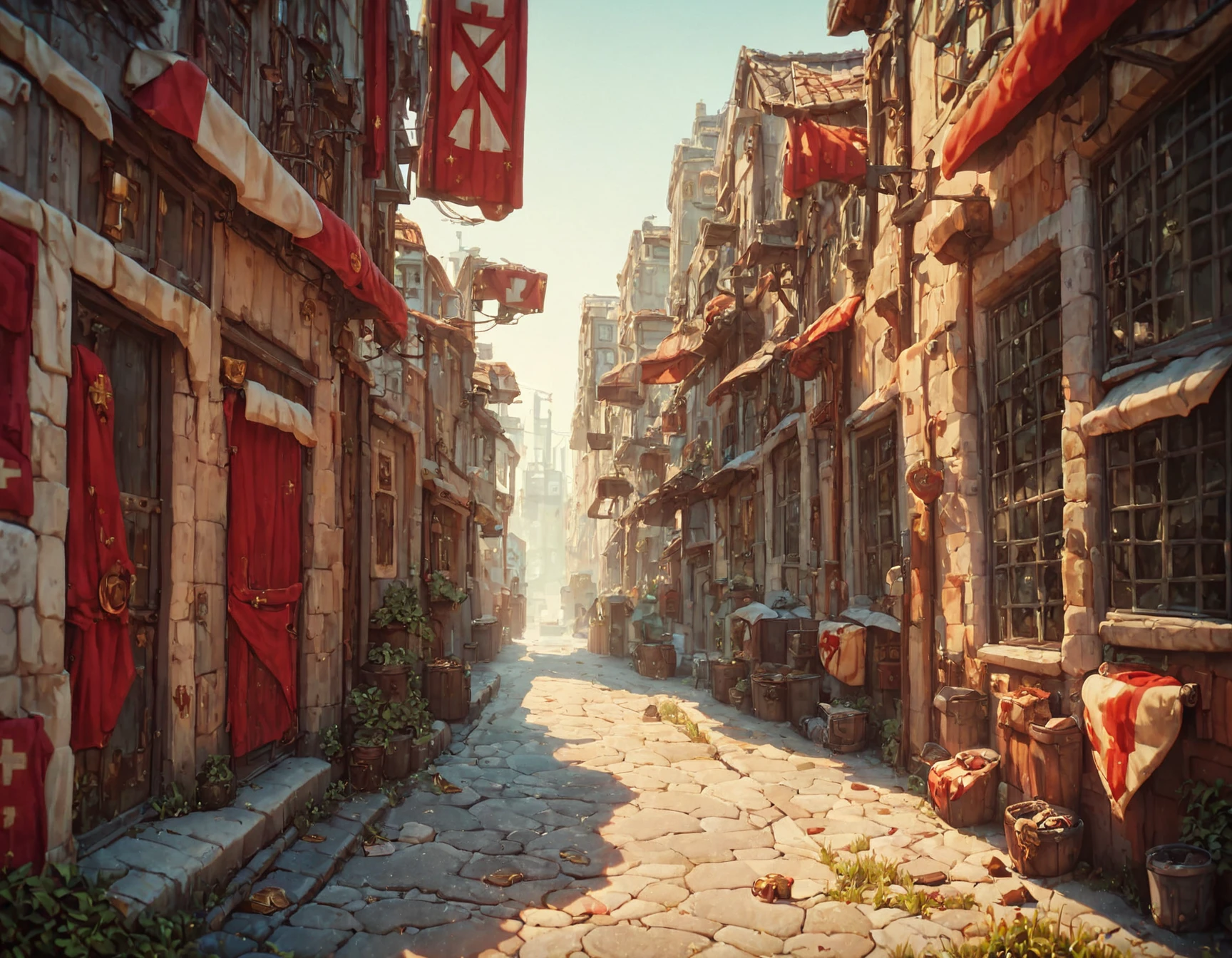 <lora:CrusaderWorldPonyXL1:1> crusaderworld, winding alley way, doors and windows, roads and bridges, score_9, score_8_up, score_7_up, score_6_up, score_5_up, score_4_up,