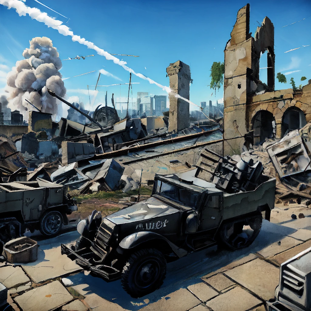 Tank spider in a destroyed city