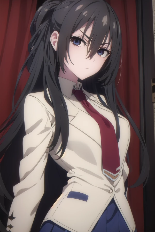 kirukiruamou, <lora:kirukiru amou s1-lora-nochekaiser:1>,
kirukiru amou, long hair, black hair, very long hair, (black eyes:1.3), hair between eyes,
BREAK skirt, school uniform, jacket, necktie, blue skirt, blazer, red necktie,
BREAK indoors, classroom,
BREAK looking at viewer, (cowboy shot:1.5),
BREAK <lyco:GoodHands-beta2:1>, (masterpiece:1.2), best quality, high resolution, unity 8k wallpaper, (illustration:0.8), (beautiful detailed eyes:1.6), extremely detailed face, perfect lighting, extremely detailed CG, (perfect hands, perfect anatomy),