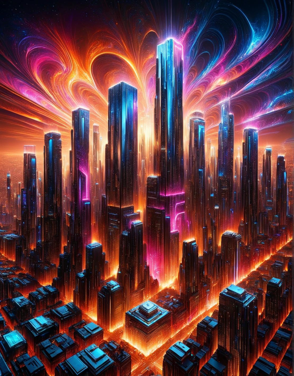 A futuristic brknlvlmp cityscape at dusk <lora:ais-brknlvlmp-sdxl:1>