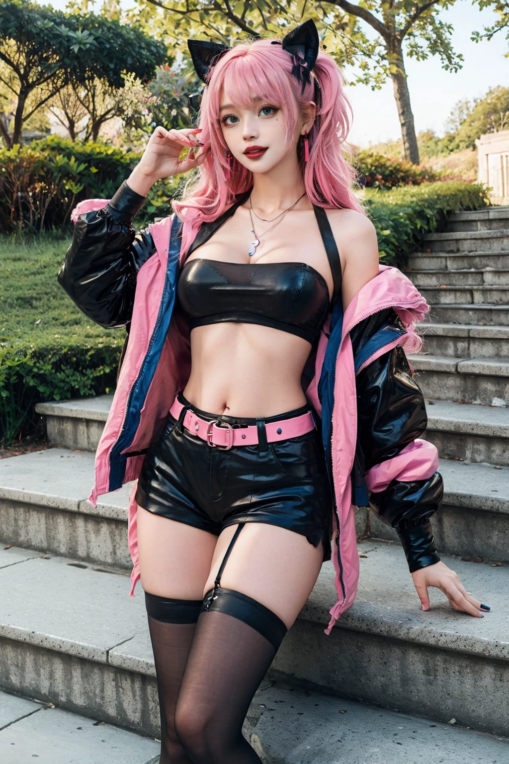 realistic pictures, High resolution, High definition, beautiful girl, (15 years old), high detail, good lighting, despicable, hentai, (((bright pink bike shorts))), (Bright pink leather halter top), (abdomen only), (camel toe), (((leather thigh high heel boots))), (G-string shorts), (((Peeing))), (pee), urine stain, (puddle), (thick thighs), nice long legs, lipstick, detailed face, cute face, humiliating, embarrassing, (full body shot), tattoo, body piercing,
