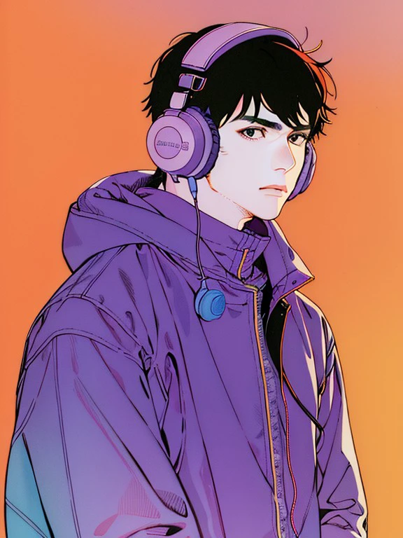 masterpiece, high quality, A boy, wearing a baggy purple coat and headphones,<lora:J_pastel_color:0.9> j_pastel_color