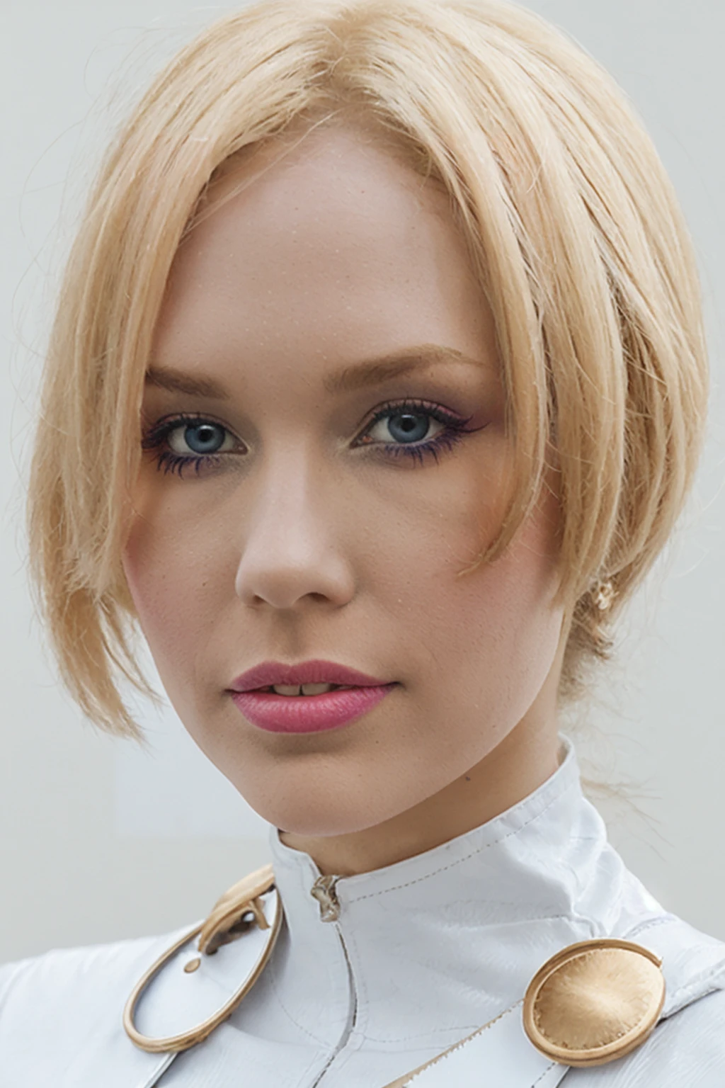 closeup portrait of cryst41, white wall background  <lora:LoHA_cryst41_limitlessvision_v30_240222:1>