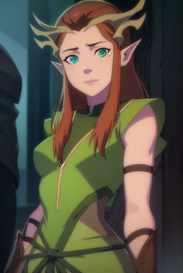 keyleth, <lora:keyleth-lora-nochekaiser:1>,
keyleth, long hair, brown hair, (green eyes:1.3), pointy ears, elf, antlers, freckles, smile,
BREAK thighhighs, gloves, boots, fingerless gloves, thigh boots, brown footwear, green dress,
BREAK outdoors, forest, nature,
BREAK looking at viewer, (cowboy shot:1.5),
BREAK <lyco:GoodHands-beta2:1>, (masterpiece:1.2), best quality, high resolution, unity 8k wallpaper, (illustration:0.8), (beautiful detailed eyes:1.6), extremely detailed face, perfect lighting, extremely detailed CG, (perfect hands, perfect anatomy),