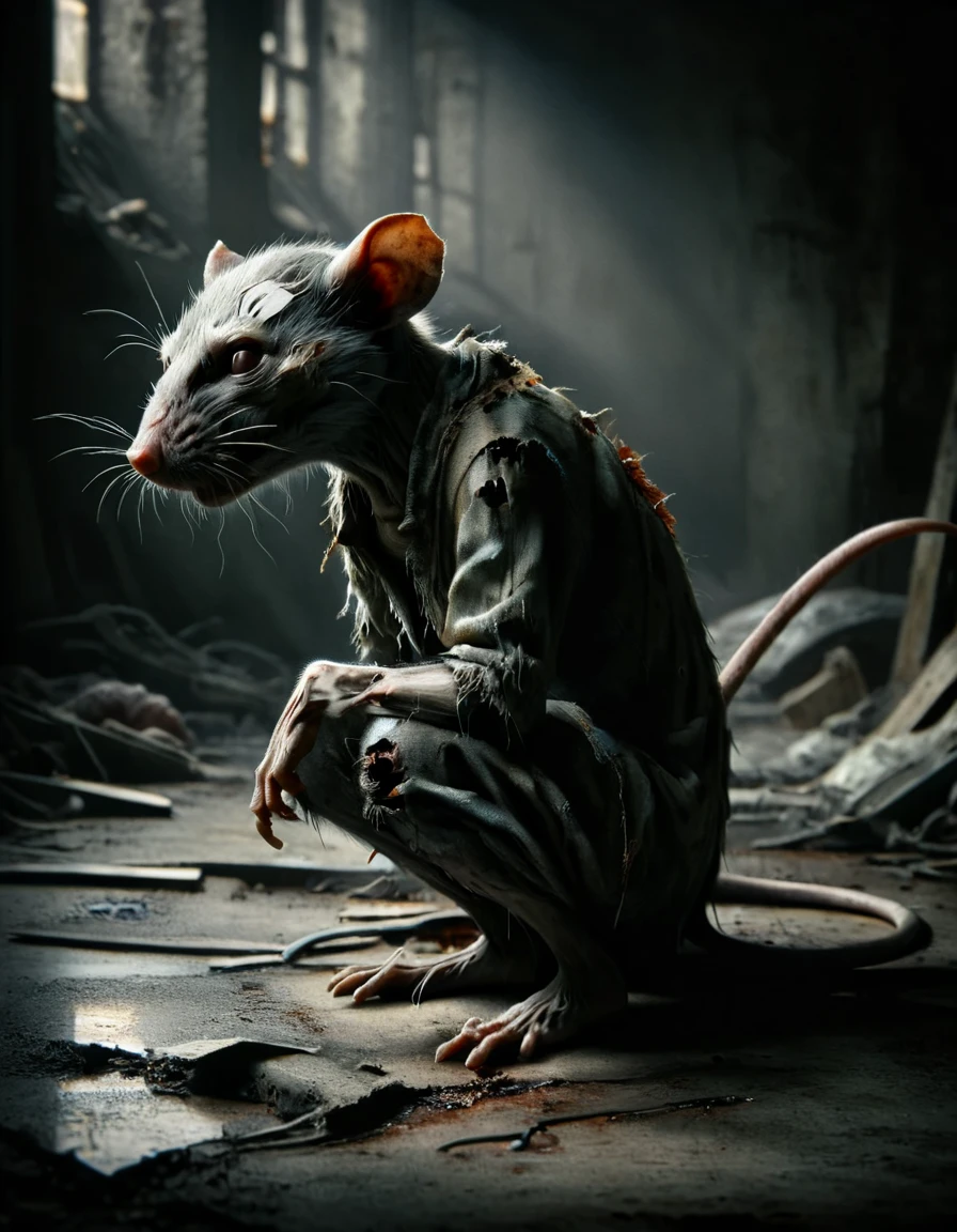 a sad rat, dramatic, moody,, made out of ral-zmbyz <lora:ral-zmbyz:1>