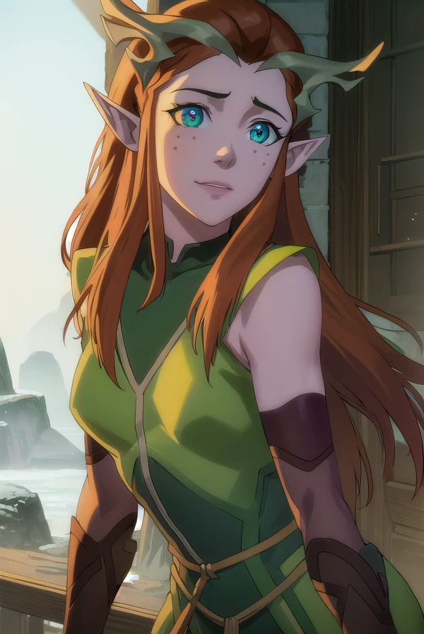 keyleth, <lora:keyleth-lora-nochekaiser:1>,
keyleth, long hair, brown hair, (green eyes:1.3), pointy ears, elf, antlers, freckles, smile,
BREAK thighhighs, gloves, boots, fingerless gloves, thigh boots, brown footwear, green dress,
BREAK outdoors, forest, nature,
BREAK looking at viewer, (cowboy shot:1.5),
BREAK <lyco:GoodHands-beta2:1>, (masterpiece:1.2), best quality, high resolution, unity 8k wallpaper, (illustration:0.8), (beautiful detailed eyes:1.6), extremely detailed face, perfect lighting, extremely detailed CG, (perfect hands, perfect anatomy),