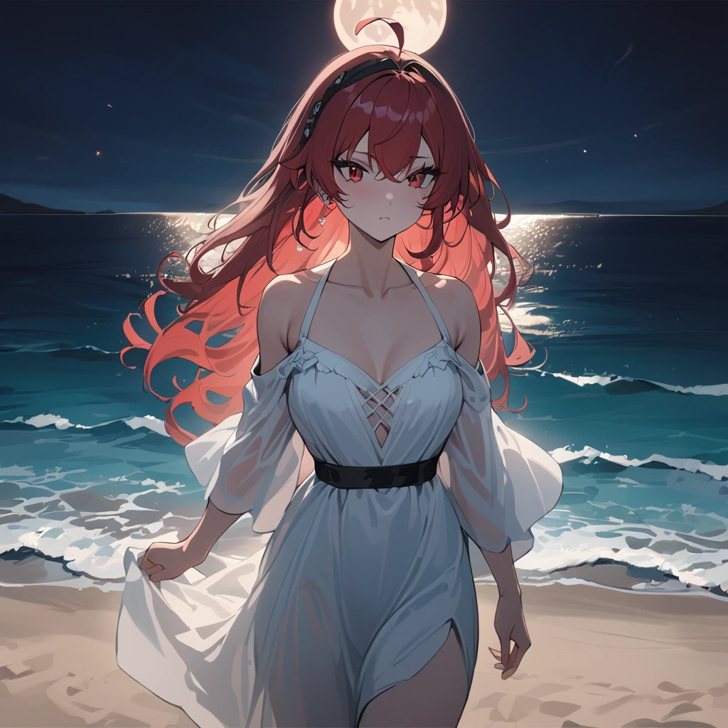 moon red , Beautiful red light, girl swimming the water ,