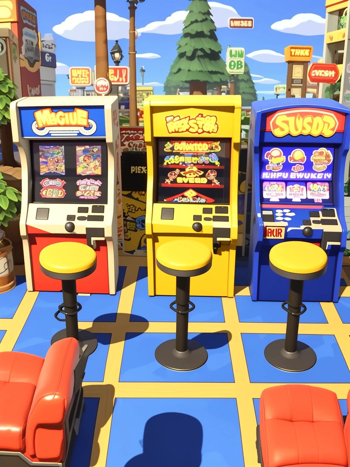 masterpiece, high quality,arcade, cabinets, tickets, cushions <lora:J_game_background:0.9> j_game_background