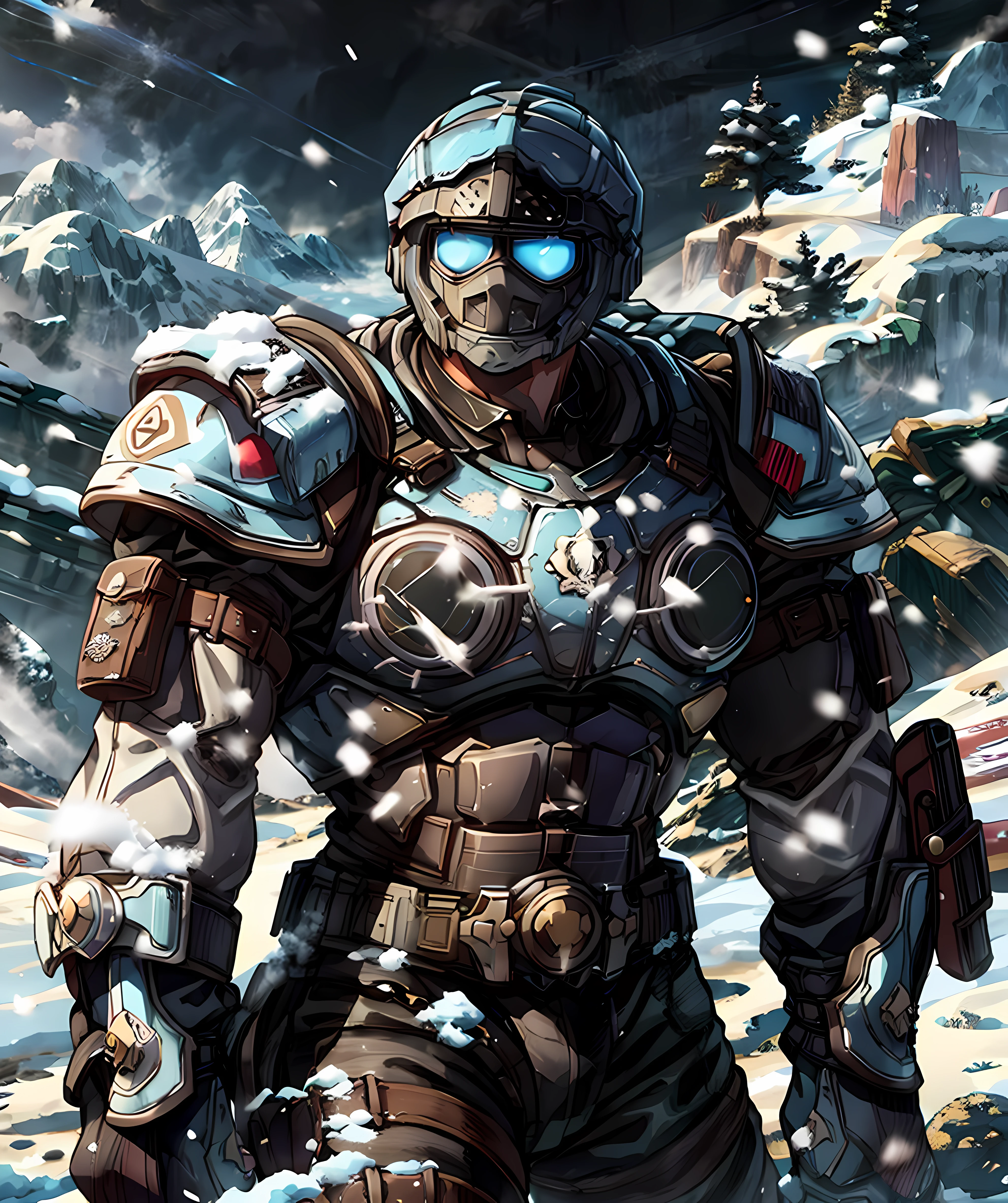 ben_carmine, looking at viewer, dramatic, mountain, snow, blizzard, snow storm, mist, muscular, armor, holding weapon <lora:Ben_Carmine:0.85>
