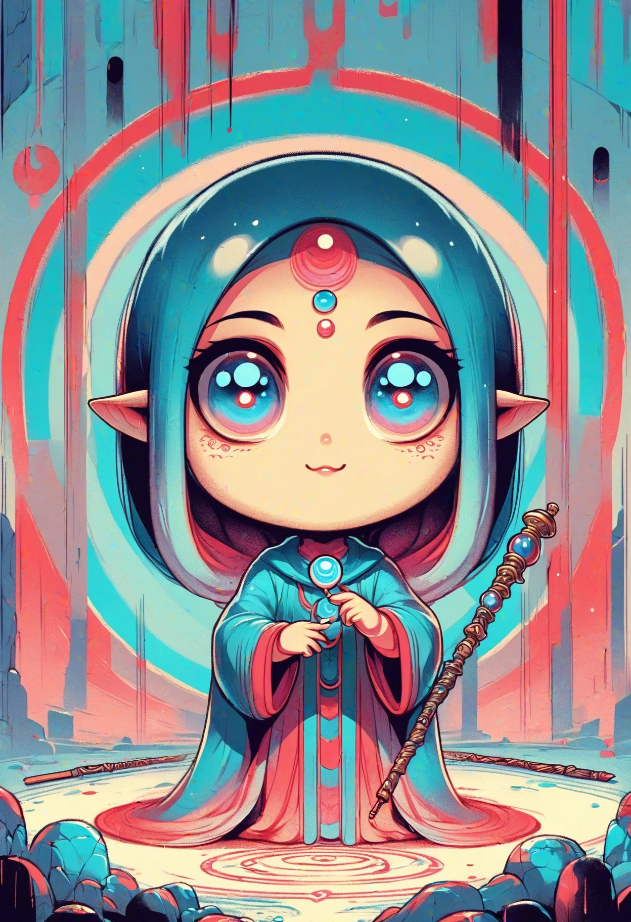 DonMCu73T00nXL 2D illustration female 8t88, oracle,, wand <lora:DonMCu73T00nXL:1>
