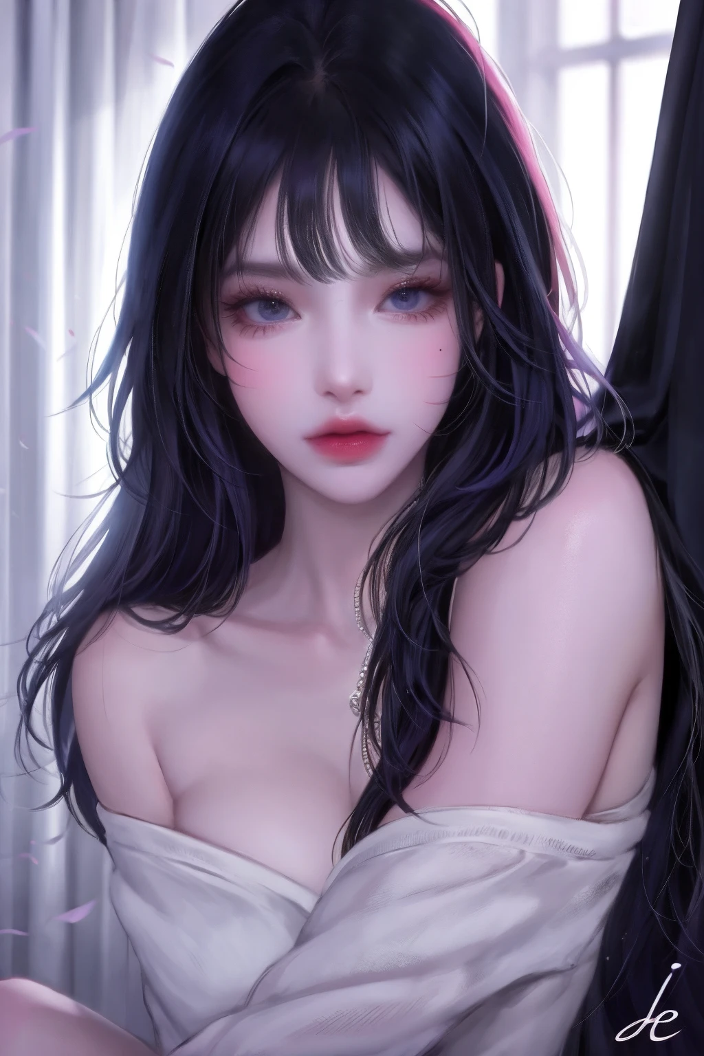 8K, Ultra High Definition, Super detailed, Shiny detailed hair, detailed face, fantasy landscape, solo, looking at viewer, {{best quality}}, {{masterpiece}}, {{ultra-detailed}}, {detailed light}, ultra high quality eyes, detailed eyes, perfect eyes, large eyes, detailed purple eyes, purple hair, long hair, beautiful, skinny body, white skin, slutty, erotic, ((nsfw))