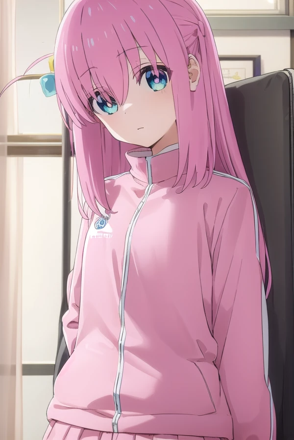 hitorigotou, <lora:hitori gotou s1-lora-nochekaiser:1>,
hitori gotou, blue eyes, cube hair ornament, hair between eyes, hair ornament, pink hair, one side up, long hair,
BREAK black skirt, jacket, long sleeves, pants, pants under skirt, (pink jacket:1.5), pink pants, pleated skirt, skirt, track jacket, track pants, track suit,
BREAK indoors, classroom,
BREAK looking at viewer, (cowboy shot:1.5),
BREAK <lyco:GoodHands-beta2:1>, (masterpiece:1.2), best quality, high resolution, unity 8k wallpaper, (illustration:0.8), (beautiful detailed eyes:1.6), extremely detailed face, perfect lighting, extremely detailed CG, (perfect hands, perfect anatomy),