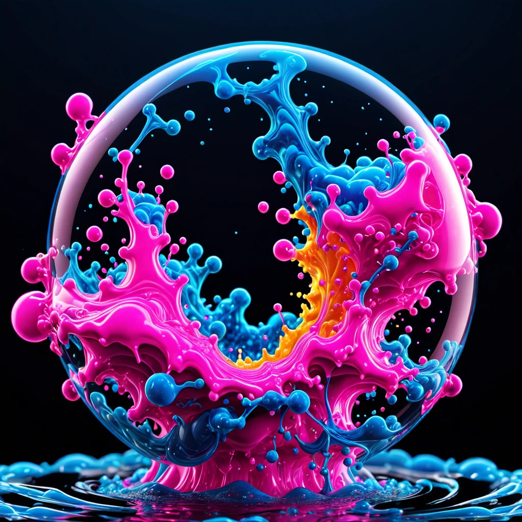 bullet time effect, #disassambled 3d, slow motion, a vibrant fluo blue to fluo pink #fractal liquid cloud edges only wire spherical inside soap bubble breaking explosion deep sub, professional, ink in water, visual FX, centered, soft lightning, 8k, ultradetailled, <lora:add-detail-xl:1>
