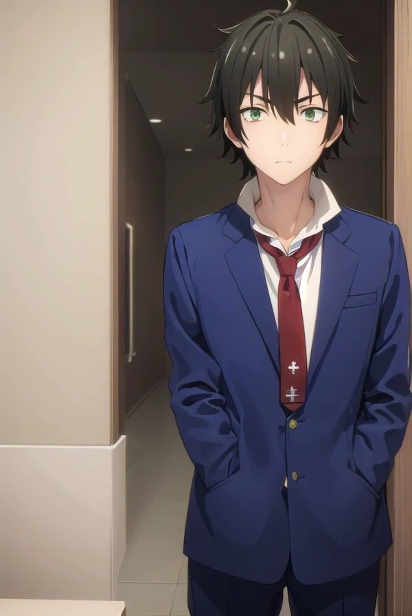 fudounomura, <lora:fudou nomura s1-lora-nochekaiser:1>,
fudou nomura, black hair, male focus, (green eyes:1.3), 
BREAK school uniform, jacket, necktie, pants, blazer, red necktie, shirt, white shirt, collared shirt,
BREAK indoors, classroom,
BREAK looking at viewer, (cowboy shot:1.5),
BREAK <lyco:GoodHands-beta2:1>, (masterpiece:1.2), best quality, high resolution, unity 8k wallpaper, (illustration:0.8), (beautiful detailed eyes:1.6), extremely detailed face, perfect lighting, extremely detailed CG, (perfect hands, perfect anatomy),